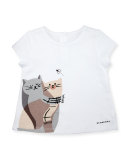 Short-Sleeve Jersey Cat Tee, Chalk Pink, Size 6M-3Y