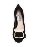Suede Buckle-Toe 55mm Pump, Nero