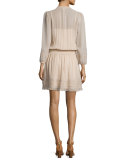 Pima Silk Georgette Lace-Inset Dress, Almond