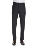 O'Connor Base Flat-Front Sharkskin Trousers, Charcoal