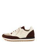 Monili-Panel Embroidered Sneaker, Bordeaux/Cream