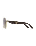 Double Bar Aviator Sunglasses, Light Gold/Brown