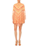Mitered-Diamond Print Mini Dress, Coral