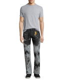 Faded Paint-Splatter Denim Jeans, White/Black