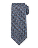 Woven Dot & Textured-Ground Silk Tie, Navy