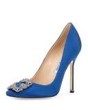 Hangisi Crystal-Buckle Satin 115mm Pump, Cobalt