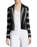 Bailey Striped Cotton Moto Jacket, Navy/White