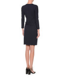 3/4-Sleeve Belted Sheath Dress, Navy