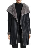 Nappato-Finish Shearling Fur Parka, Gray