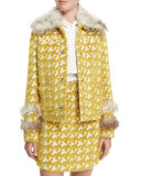 Fur-Trim Houndstooth Jacket 