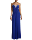 Embroidered Sweetheart Gown, Indigo