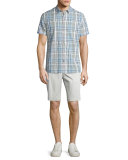 Melrose Plaid Short-Sleeve Shirt, White/Blue