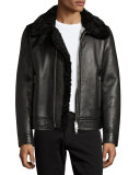Lambskin & Shearling Aviator Jacket, Black