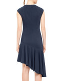 Cap-Sleeve Asymmetric-Hem Dress, Tarn