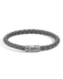 Classic Chain Silver Round Woven Bracelet on Leather Cord