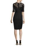 Short-Sleeve Lace-Inset Sheath Dress, Black