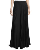 Wide-Leg Plisse Pants, Black