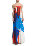 Strapless Printed Trapeze Gown 