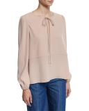 Tie-Neck Crepe Blouse, Blush