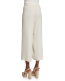 Wide-Leg Pleated Silk Ankle Pants 