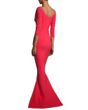 Guinevere Long-Sleeve Mermaid Gown, Red
