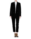 Cosmic-Print Tie-Neck Blouse, Chalk/Black