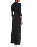 New Julian Two Floral-Trim Maxi Wrap Dress, Black