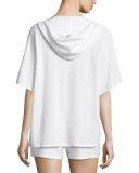 Cashmere Short-Sleeve Hooded Zip Jacket