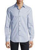 Micro-Print Woven Sport Shirt, Blue/White