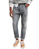 Leisure-Fit Distressed Denim Jeans, Gray