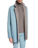 Jimi Open-Front Reversible Coat, Pearl Blue/Silver Myrtle