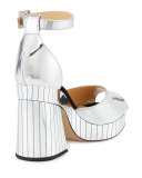 Elie Striped Ankle-Wrap Sandal, Silver