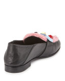 Convertible Studded Shearling Moccasin, Black/Bubble Gum