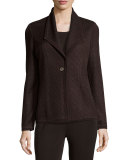 Textured One-Button Jacket, Coffee, Plus Size 