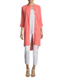 3/4-Sleeve Linen-Blend High-Low Dress