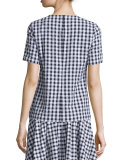 Short-Sleeve Gingham Seersucker Blouse 