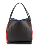 Whipstitch Leather Medium Tote Bag, Black