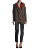 Barnet Reversible Tweed Coat, Oxford/Karkadé Red