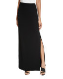 Crepe Straight Skirt with Side Slit, Black