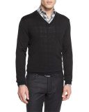 High-Performance Merino Wool V-Neck Sweater, Black