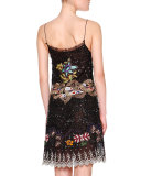 Embellished Silk Slip Dress, Black/Multi