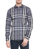 Woven Check Sport Shirt, Charcoal
