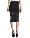 Eyelet Jacquard Pencil Skirt, Black