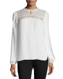 Morgana Lace-Trim Yoked Silk Blouse