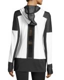 Nighthawk Quilted-Panel Long-Line Hoodie, White/Black