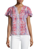 Lagoon Bell-Sleeve Printed Top, Marmari