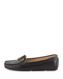 Renna Lizard-Embossed Ornament Loafer, Black