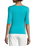 3/4-Sleeve V-Neck Tissue Tee, Azure