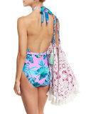 Cabana Aegean Palms Cross-Halter One-Piece Swimsuit