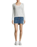 O-Ring Denim Mini Skirt with Staggered Raw Hem, Otto